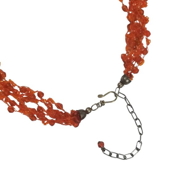 Vintage Orange Bead Necklace with a Tassel  Acrylic Bicone and Bugle Beads - Picture 4 of 13